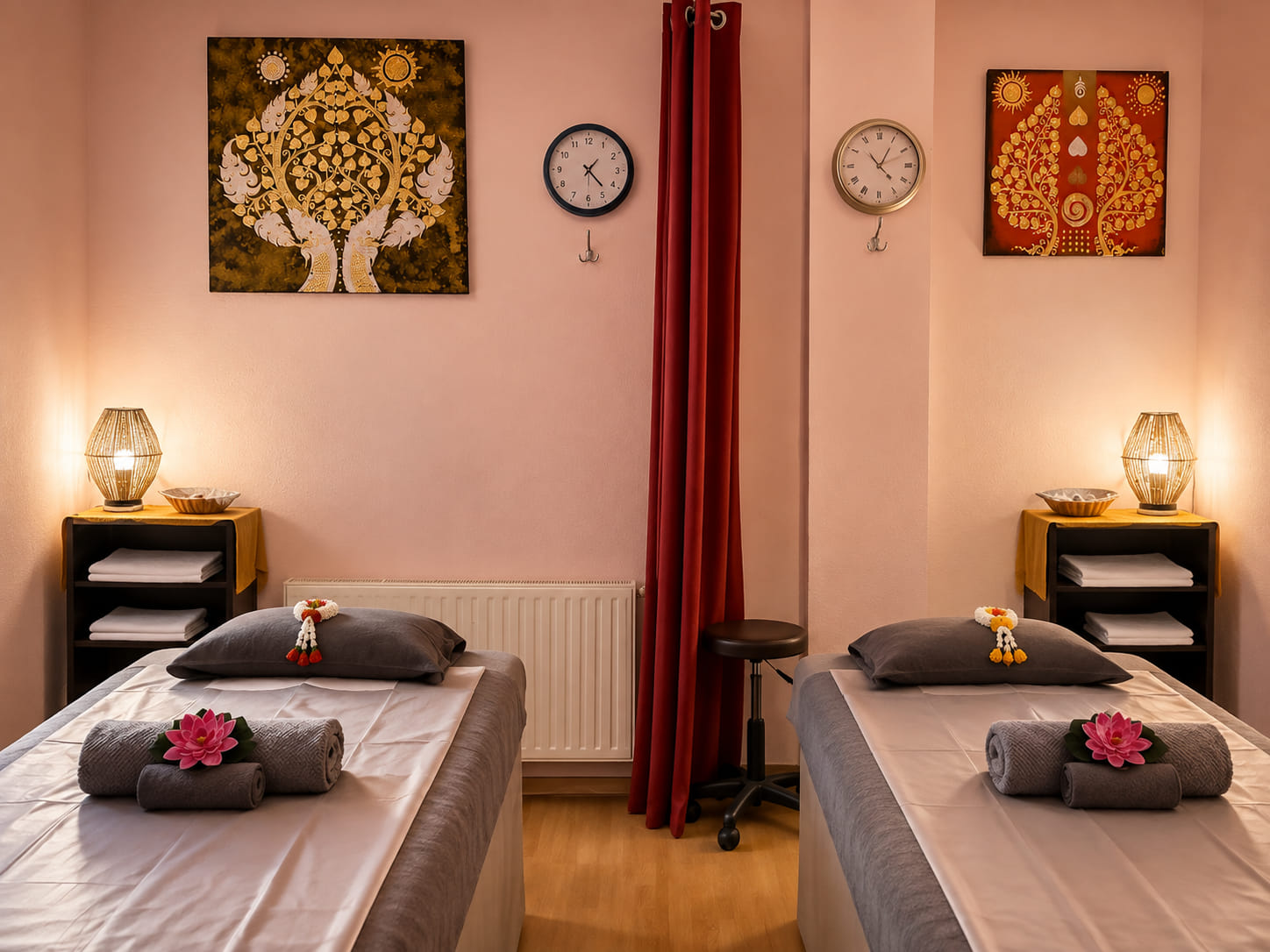 Behandlungsraum mit zwei Massageliegen
